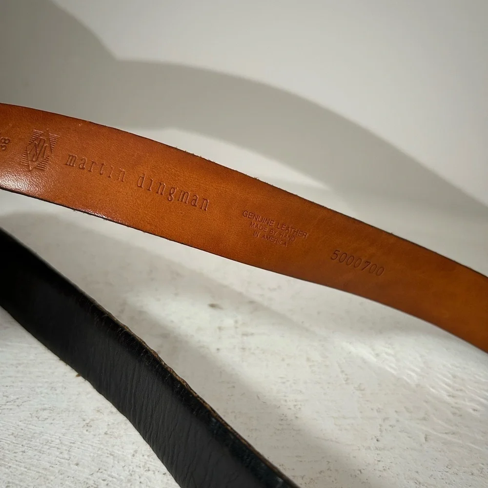 Martin Dingman Black Leather Genuine  Belt with Silver Buckle